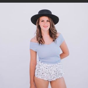 Kortni Jeane off the shoulder grey swim top